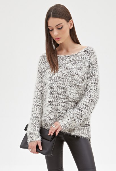 black and white marbled leather knit sweater