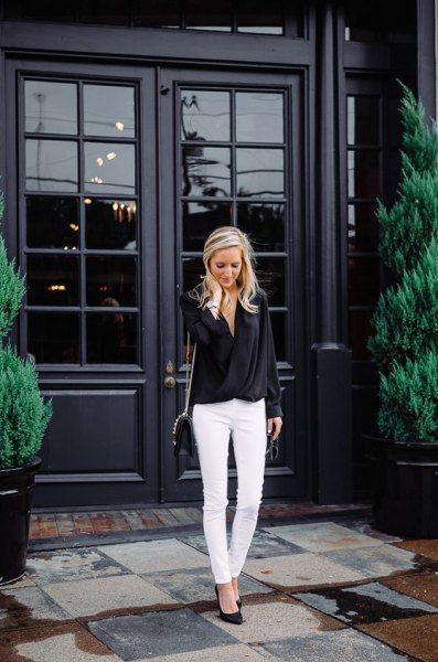 white skinny jeans black heels outfit