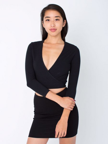 two-piece set with a black, figure-hugging skirt