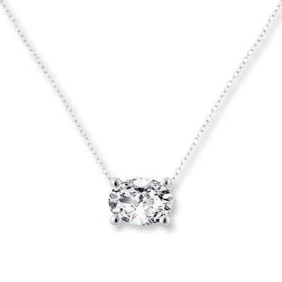 Diamond Solitaire Necklace 1 Carat Oval 14k White Gold |  solitaire