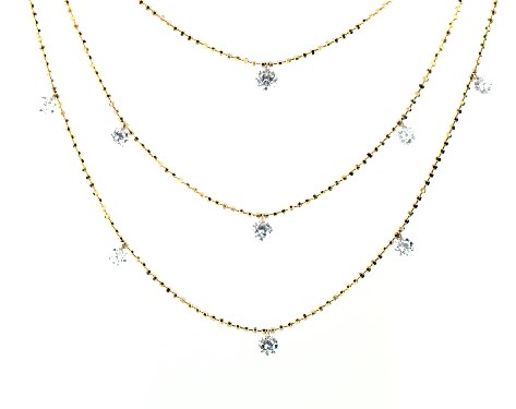 Necklaces, diamond chains, three layers pierced in 14k yellow gold.