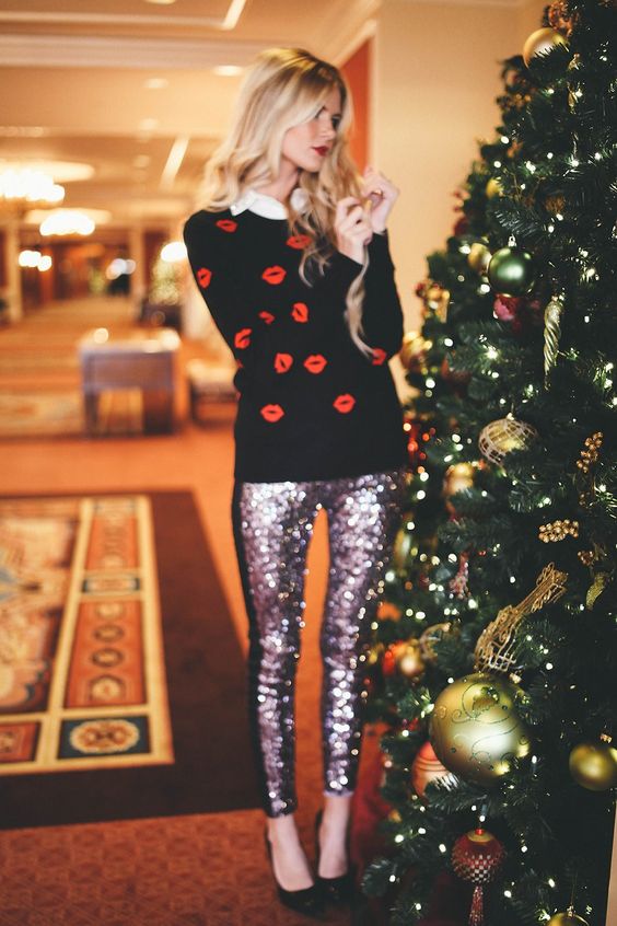 Ugly sweater with sequin leggings