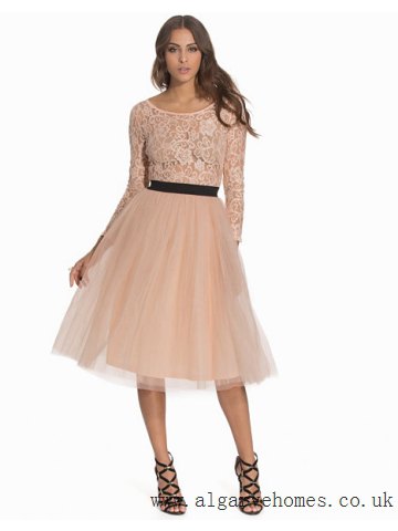 blush pink lace tutu midi dress with belt