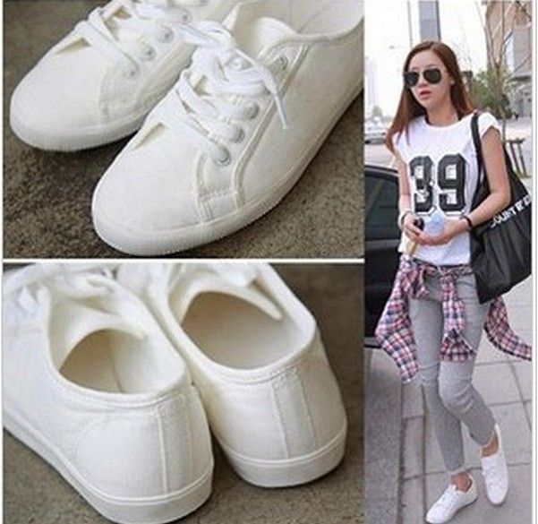 Sport shoes hot selling lace-up white canvas casual cotton.