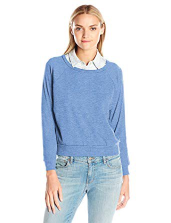 Sky blue scoop neck sweater and collared shirt