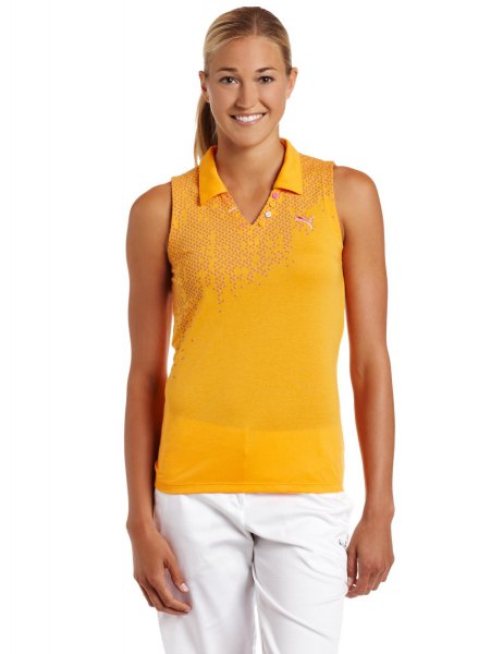 Yellow V-neck sleeveless sweater and white wide-leg trousers