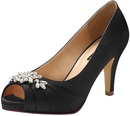 Amazon.com |  ERIJUNOR Rhinestone Peep Toe Mid Heels for Women.