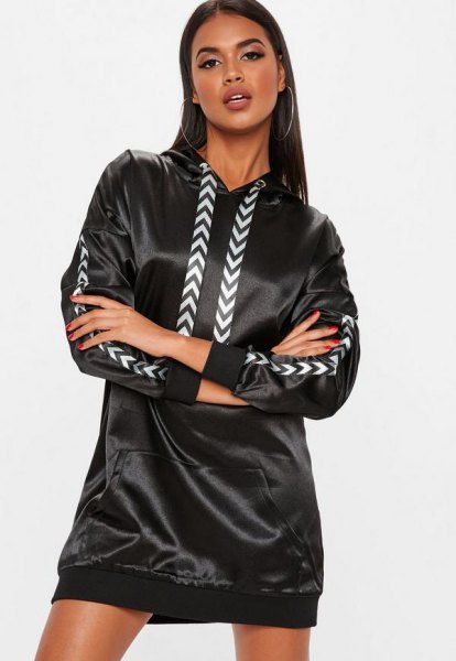 Black faux leather hooded jacket