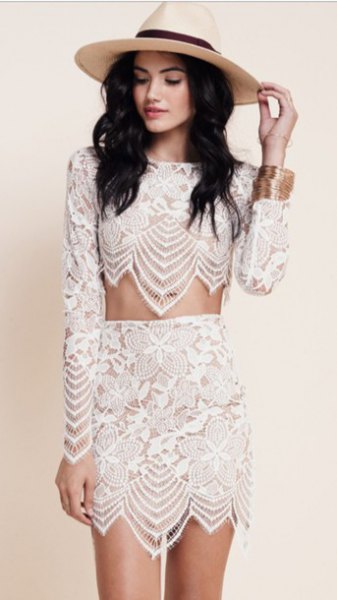 two piece white lace dress