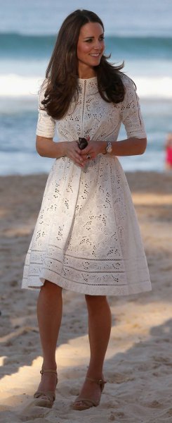 White Crochet Fit and Flare Half Sleeve Sundress