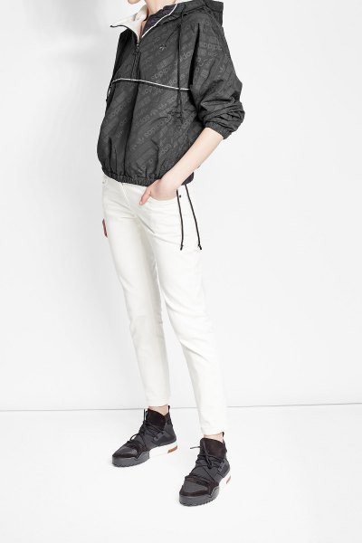 black jacket with white slim windbreaker
