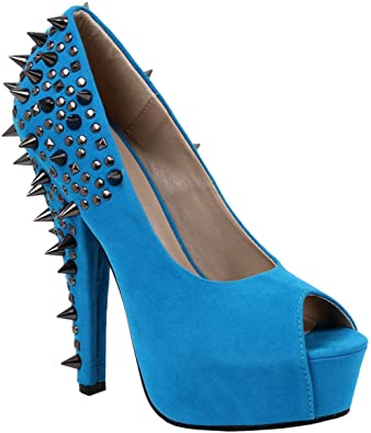 Amazon.com |  Daring light blue pumps with spikes and studs for women 6.