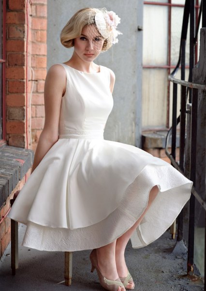 White Sleeveless Two Layer Maxi Swing Dress