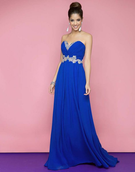 royal blue sweetheart neckline with belt and long flare
