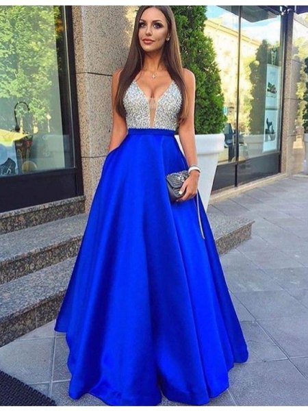 two toned silver sequins and royal blue cotton suit and flared long dress
