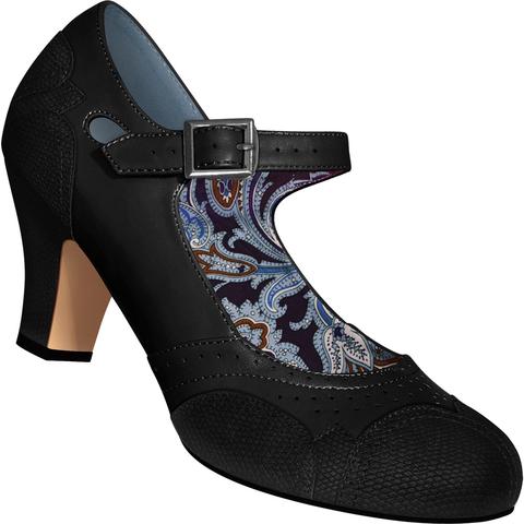 Aris Allen Women's Black Mary Jane Dance Shoes with Black Faux.