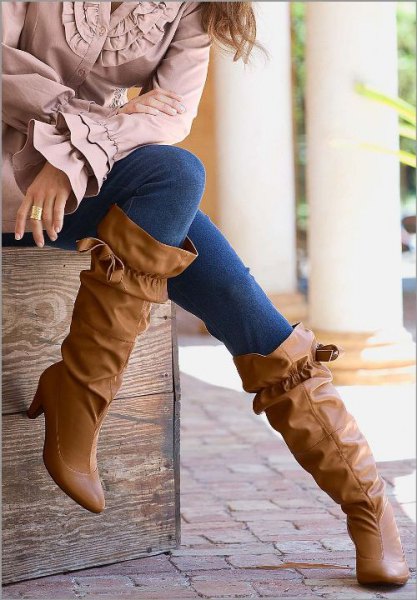 Ruffled boots with a wide calf and bell sleeves at the top