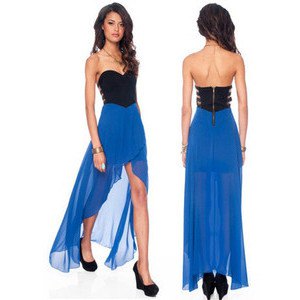 Strapless black and royal blue high-low dress