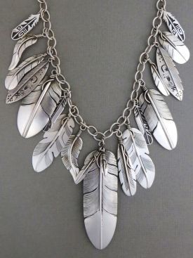 Sterling Silver Feather Necklace - Native American Silver Feather.