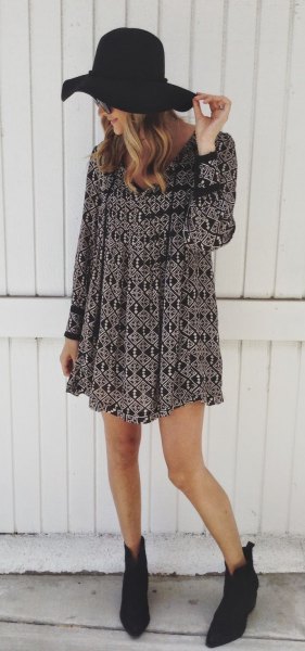 Boho Airy Dress Floppy Hat Ankle Boots