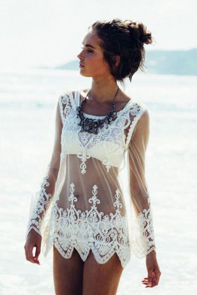 white lace sheer cover up dress