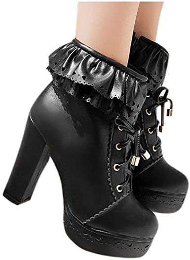 Amazon.com: Platform Boots for Women Chunky Heel, Lolita Sweet.