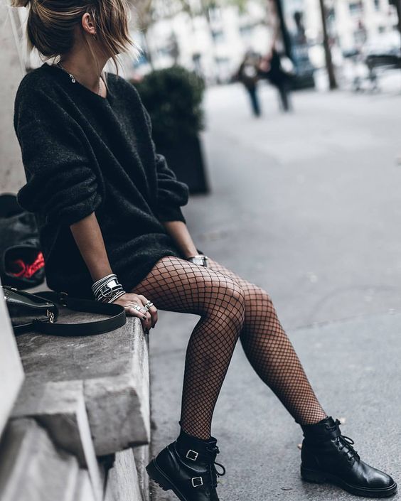 silver cuff bracelet outfit fishnet tights