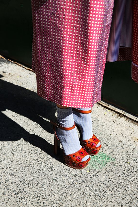 red platform heels socks sandals