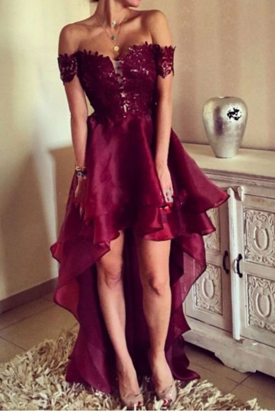 hih low lace dress burgundy