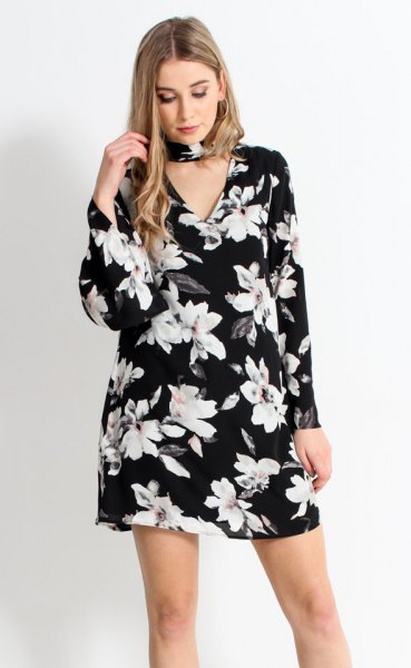 black flowered choker with bell sleeves