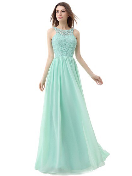 Fit and Flare Lace and Chiffon Mint Green Bridesmaid Dress
