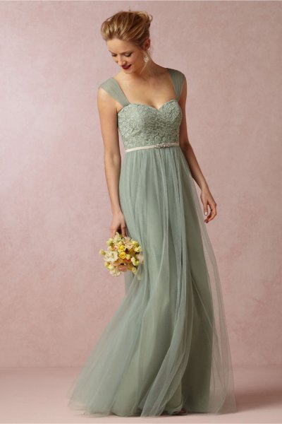 Chiffon mini bridesmaid dress with green belt and sweetheart neckline