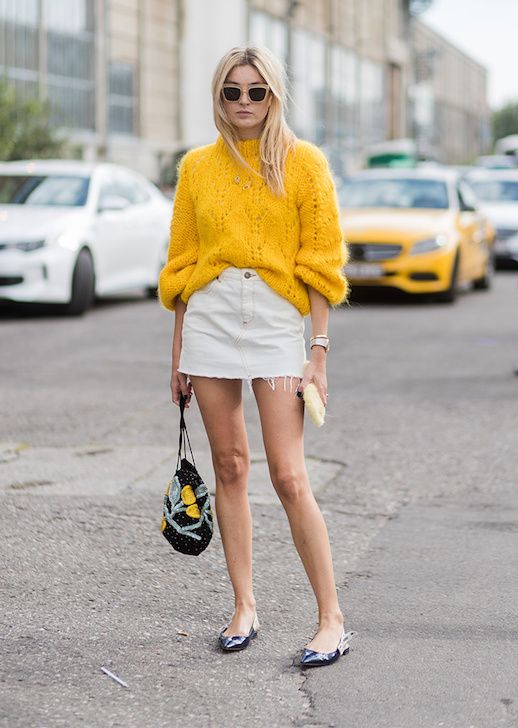pointy toe shoes yellow sweater
