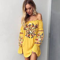 Mustard yellow off the shoulder floral shirt dress