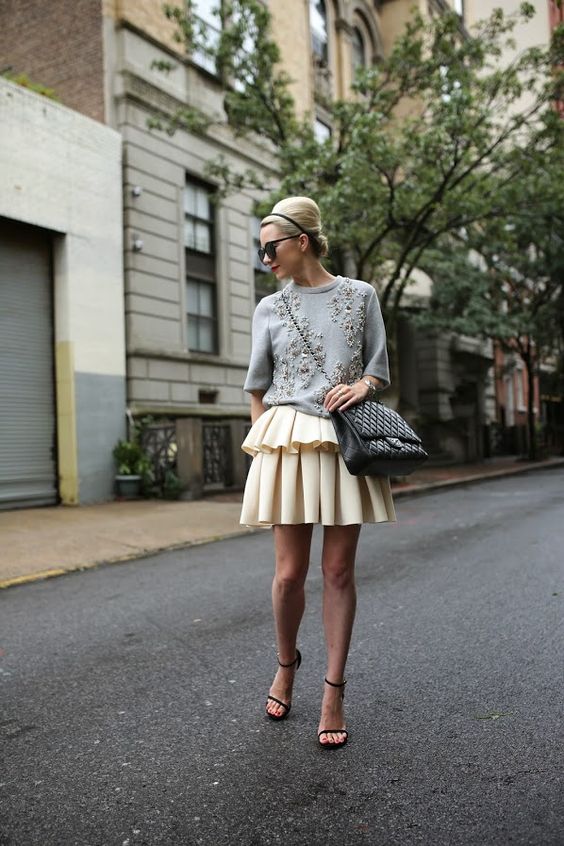 embellished gray ruffle skirt