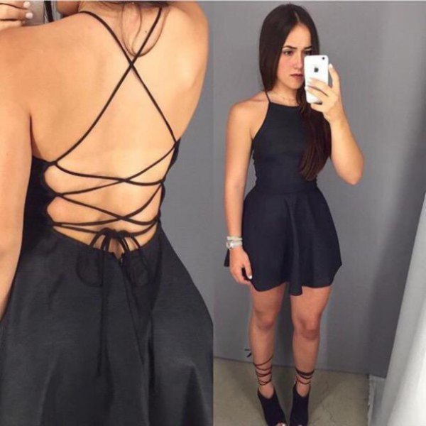 black strappy dress with open back