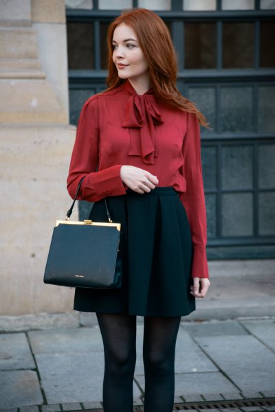 red bow blouse blouse black skater skirt