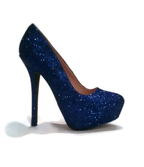 Glitter Heels / Royal Blue Glitter Heels / Wedding Shoes / Sparkle.