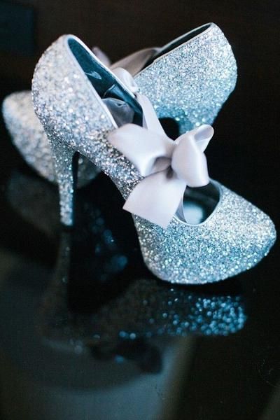 Sparkly Cinderella Blue Glitter Heels!  Light blue satin ribbon.