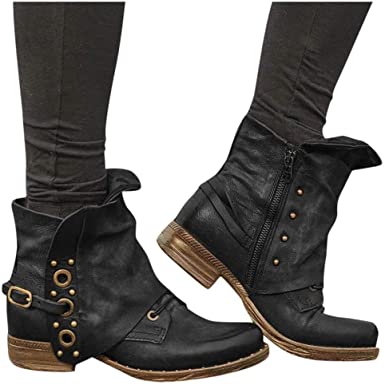 Amazon.com: Dainzuy Women's PU Leather Zippered Ankle Boots Waterproof.