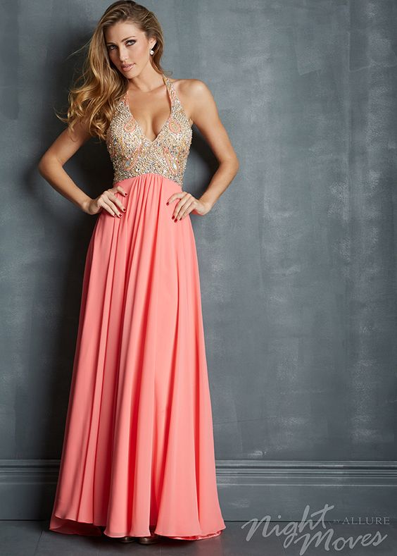 Coral ball gown halter