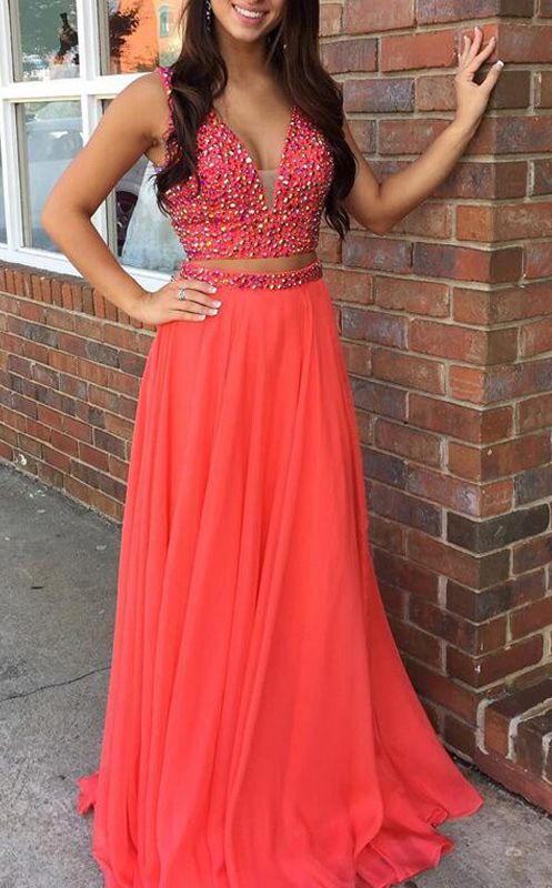 Coral two-piece ball gown