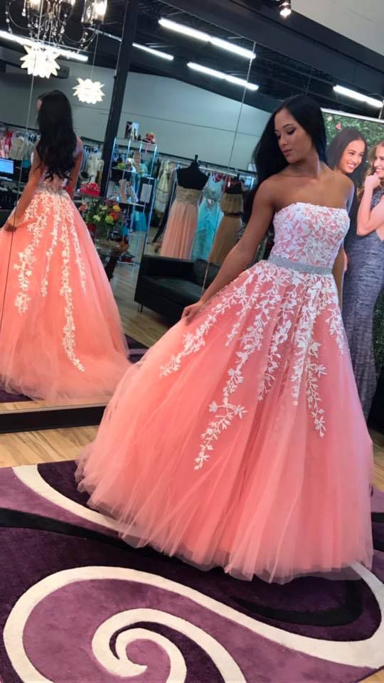coral ball gown floral applications