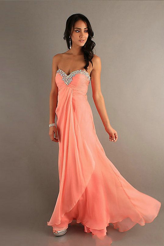 Coral ball gown with embellished hemline