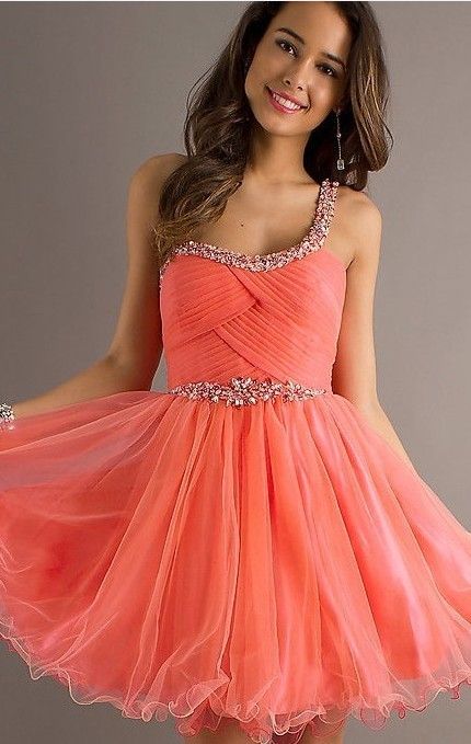 coral ball gown one shoulder