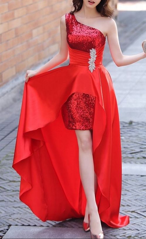 High Low Ball Gown Red Sequins