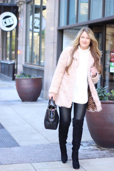 white chunky leather sweater