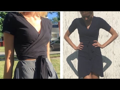 How to turn a t-shirt into a wrap shirt (or dress) - YouTu