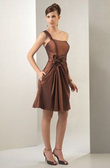Brown Single Strap Tube Fit and Flare Knee Length Dress