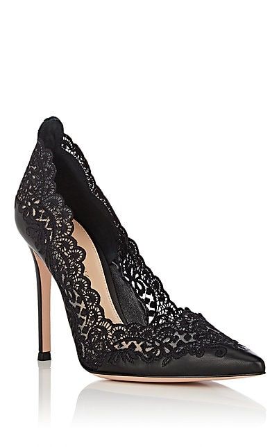 Gianvito Rossi Evie leather and lace pumps - heel - 505861734.